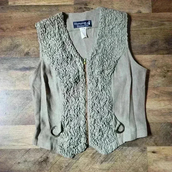 Vintage 1980s Hamptons Dress CO. Gray Zip-up Ruffle Vest Size 6 - Picture 1 of 6